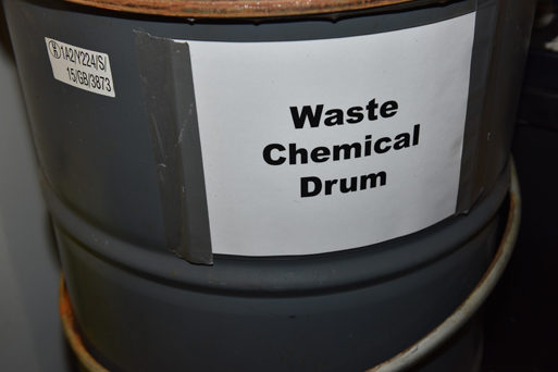 Designated secure storage for waste chemical in the bunded chemical store