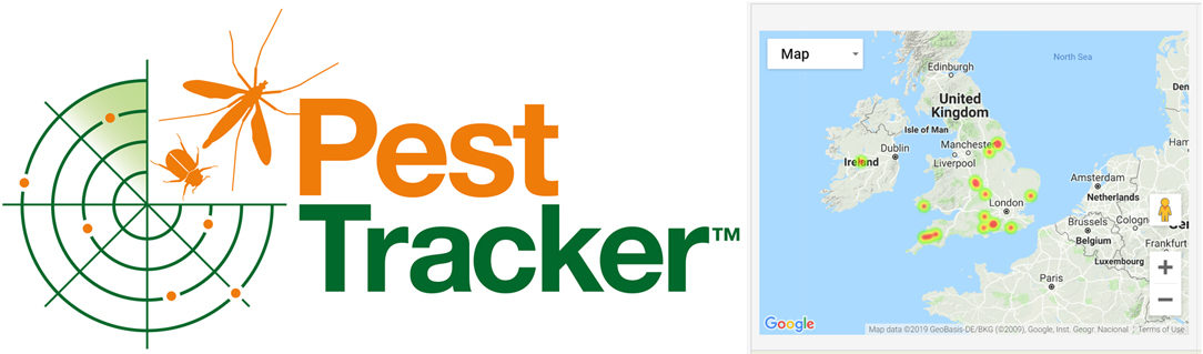 Pest Tracker logo and heat map